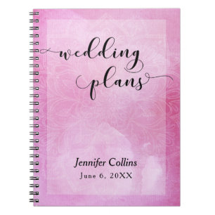Pink Watercolor Mandala Typography Wedding Planner Notebook