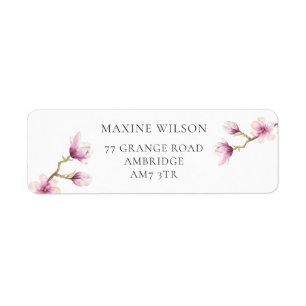Pink Watercolor Modern Magnolia Return Address Label