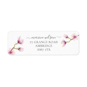 Pink Watercolor Modern Magnolia Return Address Return Address Label