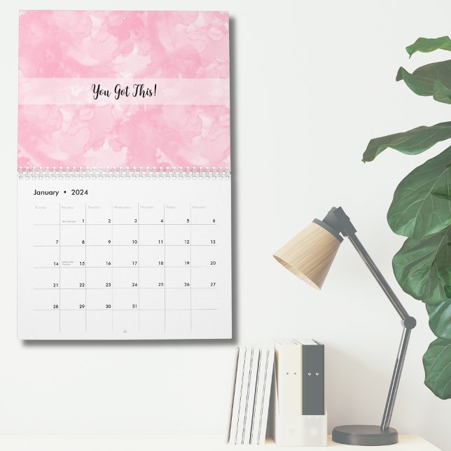 Pink Watercolor Modern Minimalist Calendar (Customizable Pink Watercolor Modern Minimalist Calendar)