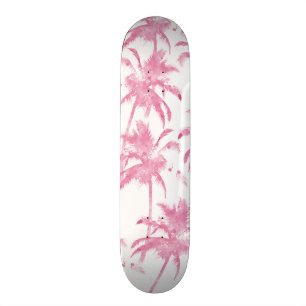 Pink watercolor modern palm tree pattern skateboard