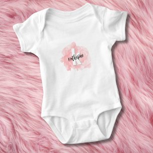 Pink Watercolor Monogram Baby Girl Baby Bodysuit
