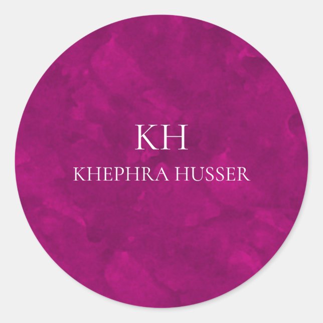 Pink Watercolor Monogram Classic Round Sticker (Front)