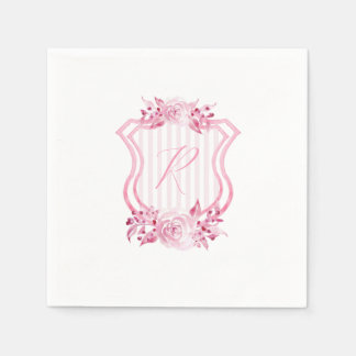 Pink Watercolor Monogram Floral Napkins