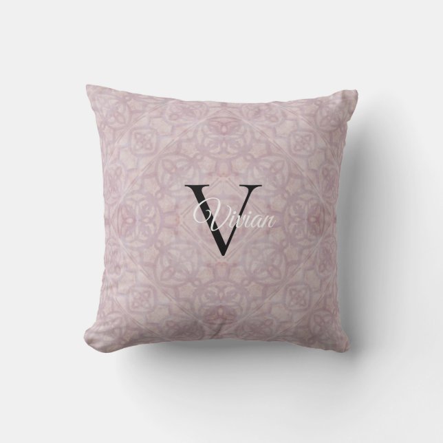 Pink Watercolor Monogram Name  Cushion (Front)