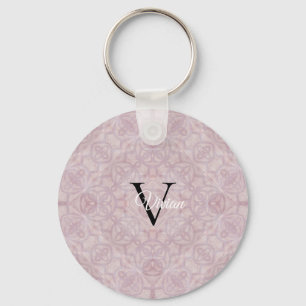 Pink Watercolor Monogram Name  Key Ring