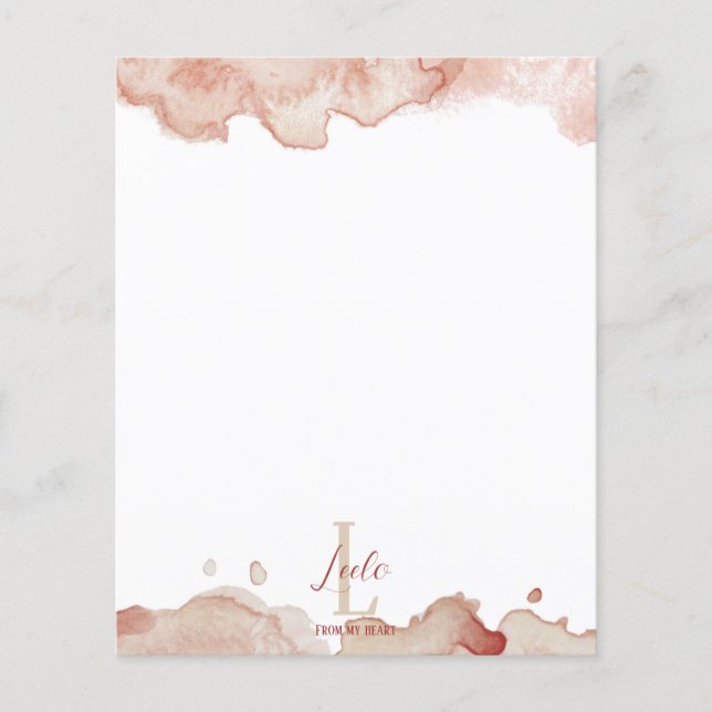 Pink Watercolor Monogram & Name Stationery (Front)