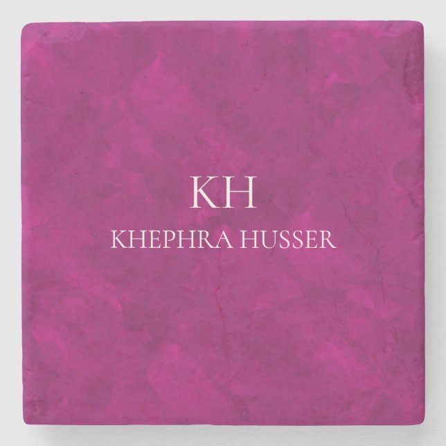 Pink Watercolor Monogram Serving Tray Stone Coaster (Front)