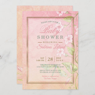 Pink Watercolor Morning Glory Baby Shower Invitation