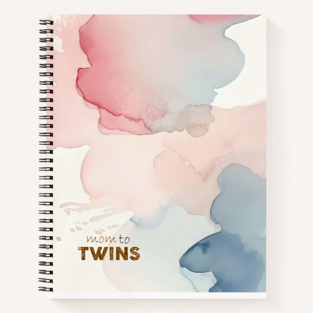 Pink Watercolor Mum to Twins Notebook (Front)