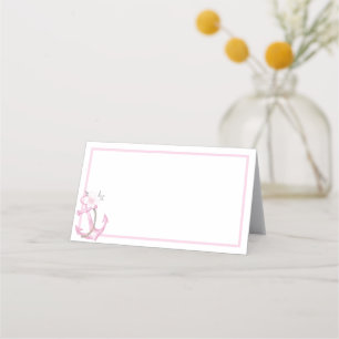 Pink Watercolor Nautical Anchor Blank Place Card