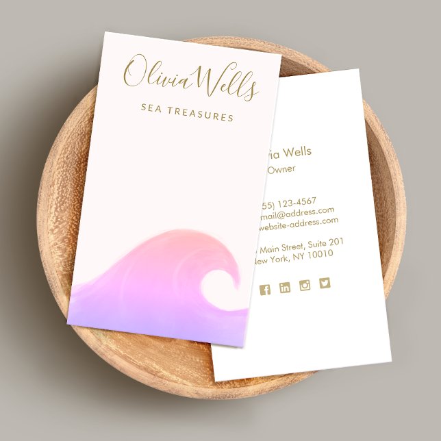 Pink  Watercolor Ocean Wave  Business Card (Creator Uploaded)
