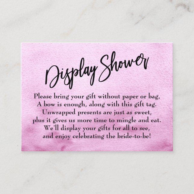 Pink Watercolor Ombre Display Bridal Shower Enclosure Card (Front)