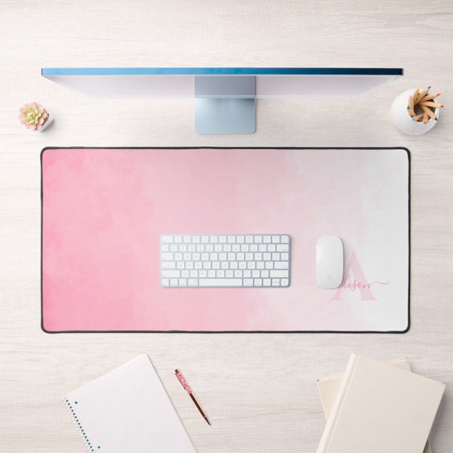 Pink Watercolor Ombre Feminine Monogram Desk Mat (Creator Uploaded)