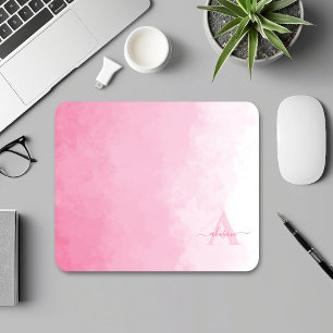 Pink Watercolor Ombre Feminine Monogram Mouse Pad