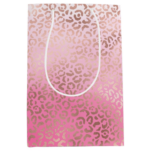 Pink Watercolor Ombre Leopard Print Medium Gift Bag (Front)