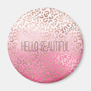 Pink Watercolor Ombre Leopard Print Personalised Magnet