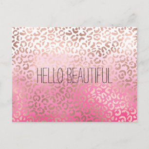 Pink Watercolor Ombre Leopard Print Personalised Postcard