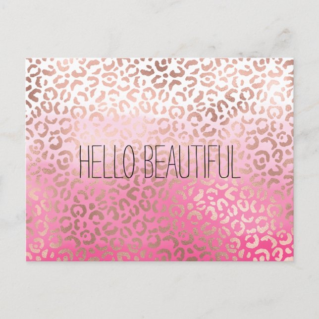 Pink Watercolor Ombre Leopard Print Personalised Postcard (Front)