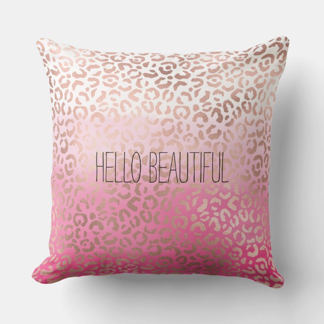 Pink Watercolor Ombre Leopard Print Personalized Cushion (Front)