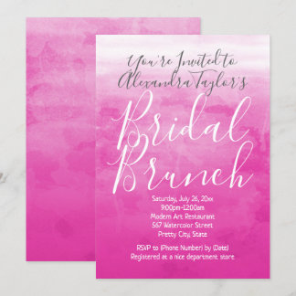 Pink Watercolor Ombre Modern Bridal Brunch Shower Invitation