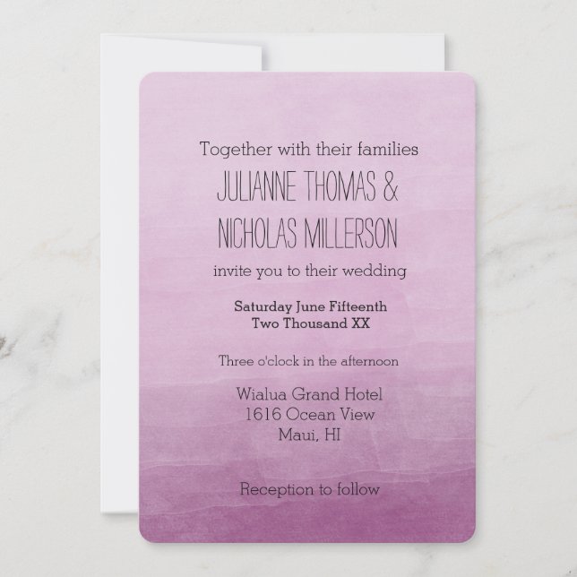 Pink Watercolor Ombre Wedding Invitation (Front)