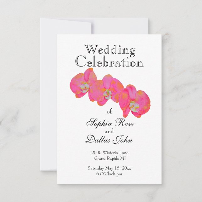 Pink watercolor Orchid painting Invitation (Front)