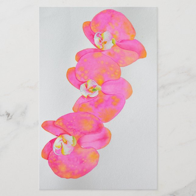 Pink watercolor Orchid painting Stationery (Front)