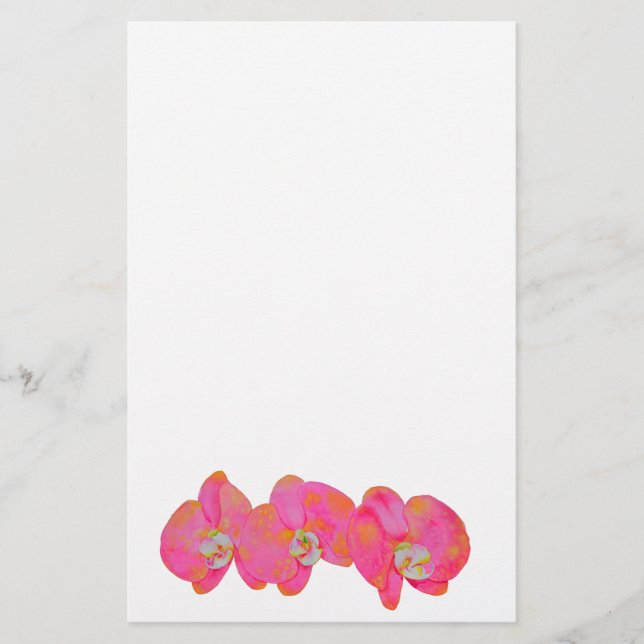 Pink watercolor Orchid painting Stationery (Front)