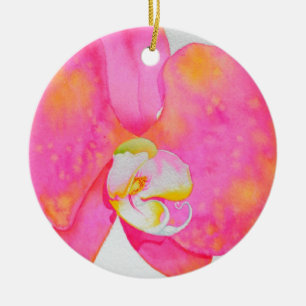 Pink watercolor Orchid painting tropical floral Ceramic Ornament