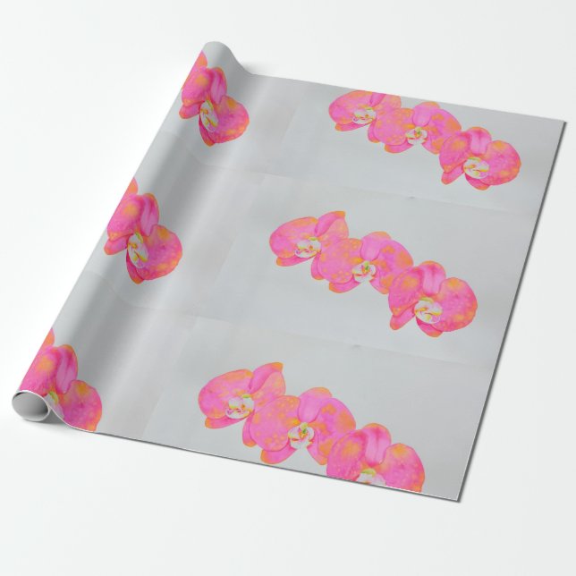 Pink watercolor Orchid painting Wrapping Paper (Unrolled)