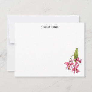 Pink Watercolor Orchid Personalised Stationery Card