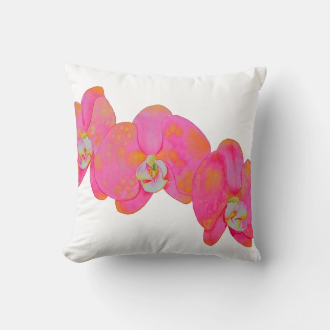 Pink watercolor Orchids Cushion (Front)