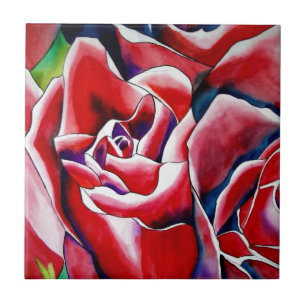 Pink watercolor original art roses ceramic tile