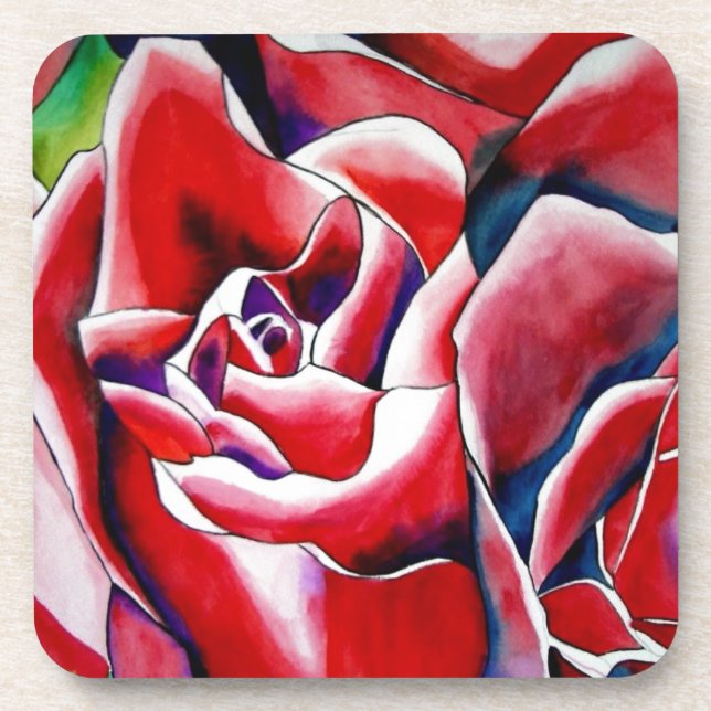 Pink watercolor original art roses coaster (Front)
