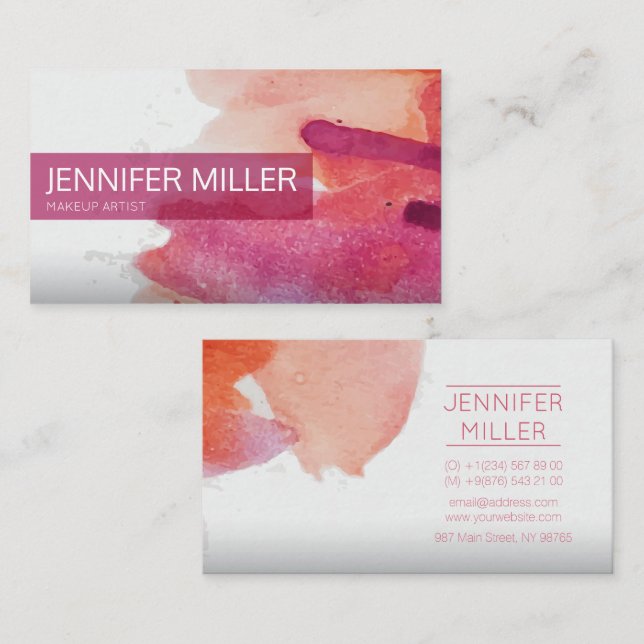 Pink Watercolor Paint Splatter Abstract Business Card (Front/Back)