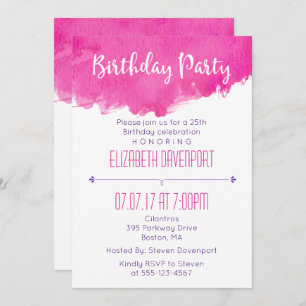Pink Watercolor Paint Splatter Birthday Invitation