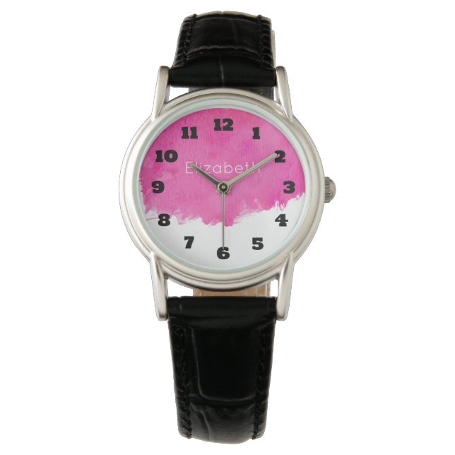 Pink Watercolor Paint Splatter Watch (Front)