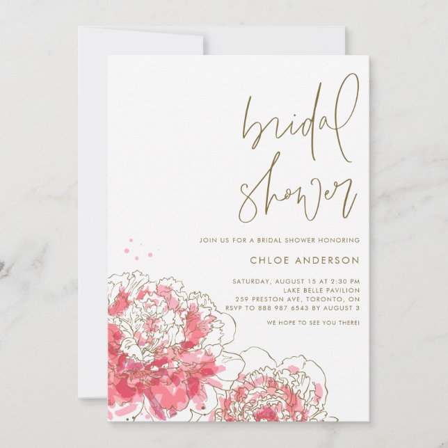 Pink Watercolor Peonies Bridal Shower Invitation (Front)