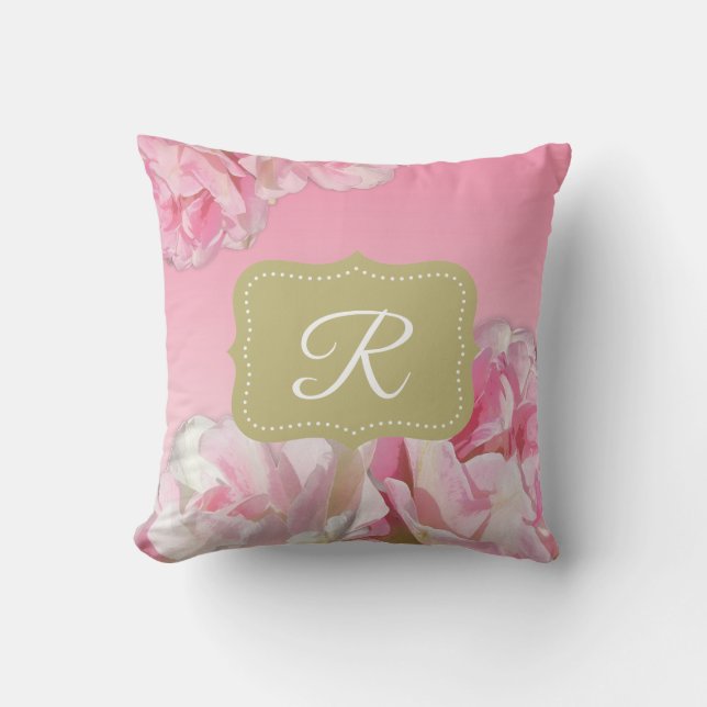 Pink Watercolor Peonies Cushion (Front)