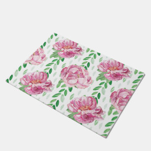 Pink  Watercolor Peonies Doormat
