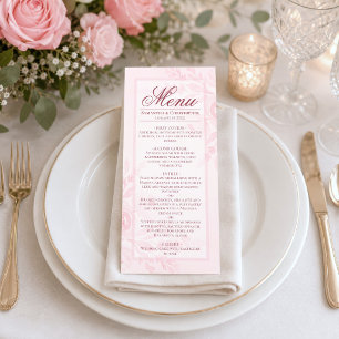 Pink Watercolor Peonies Elegant Boho Chic Wedding Menu