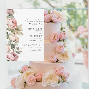 Pink Watercolor Peonies Elegant Wedding II Invitation