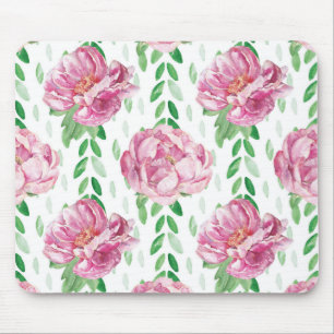 Pink  Watercolor Peonies Mouse Pad