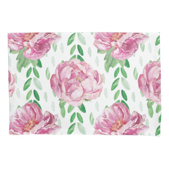 Pink  Watercolor Peonies Pillowcase (Front)