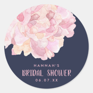 Pink Watercolor Peony Bridal Shower Sticker