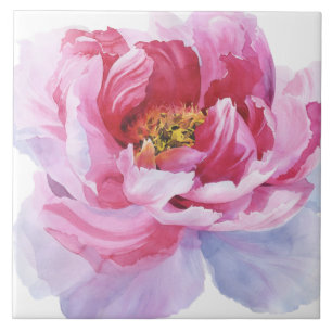 Pink Watercolor Peony Ceramic Tile