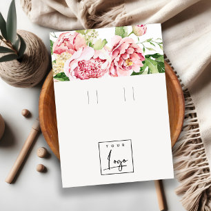 Pink Watercolor Peony Floral Logo Hoop Holder Business Card