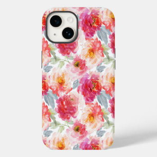 Pink Watercolor Peony Flower Pattern iPhone 14 Case