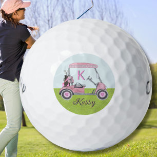 Pink Watercolor Personalised Sassy Kassy Monogram Golf Balls